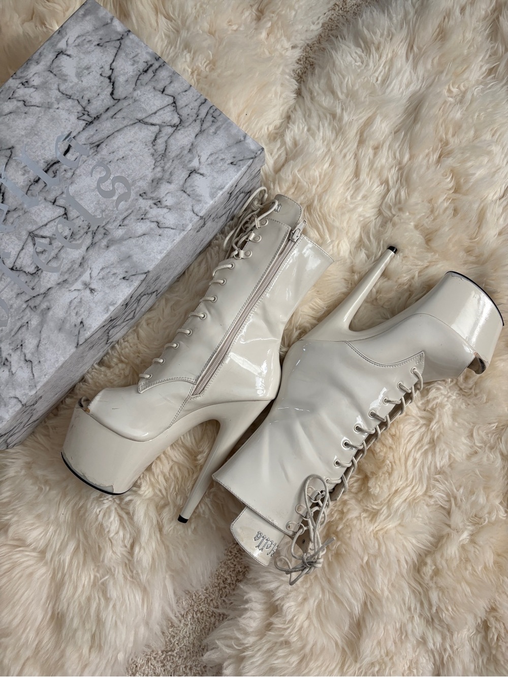 hella heels lipkit lace up open toe 7 inches pole heels off white ivory no angel